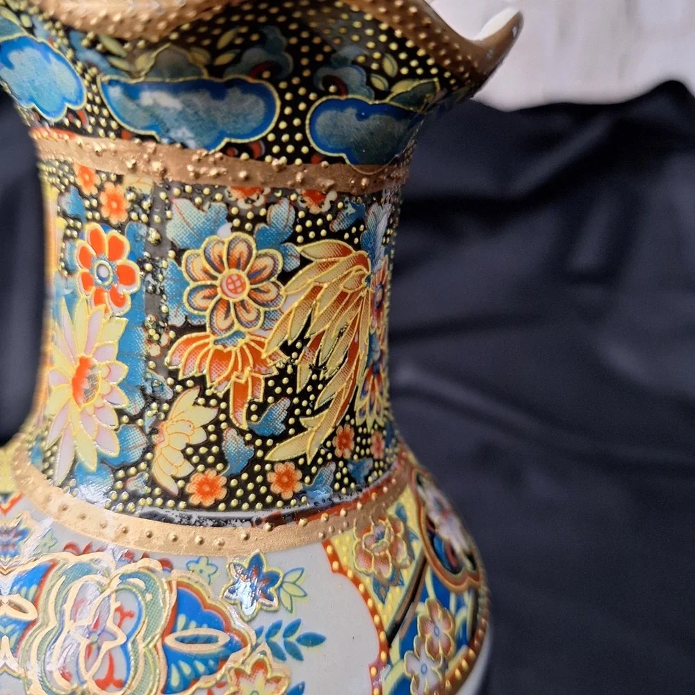 Vintage Satsuma Style Moriage Vase Madonna and Child Angels Gold Gilt Floral 8.5
